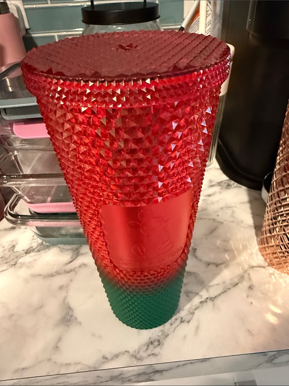 Starbucks Red and Green Mickey Mouse Textured Studded Tumbler